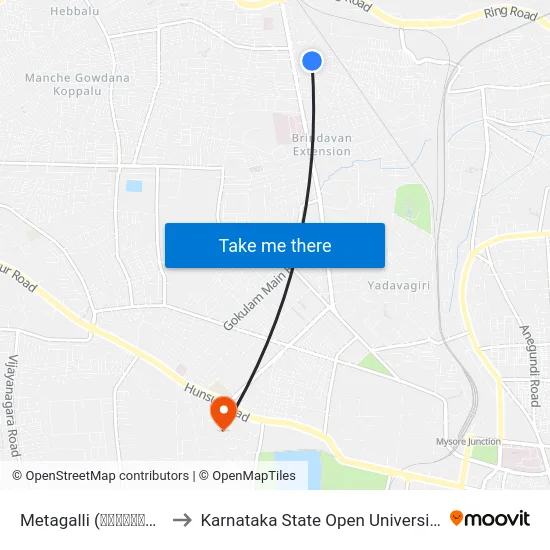 Metagalli (ಮೆಟಗಳ್ಳಿ) to Karnataka State Open University map