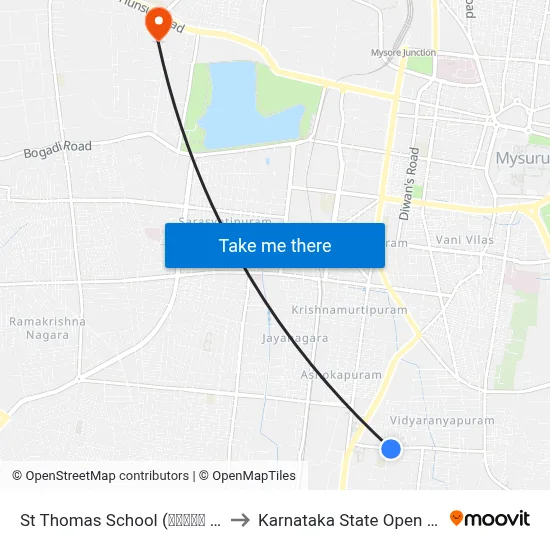 St Thomas School (ಸೆಂಟ್ ಥಾಮಸ್ ಶಾಲೆ) to Karnataka State Open University map
