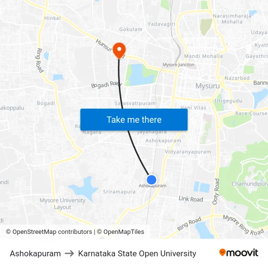 Ashokapuram to Karnataka State Open University map