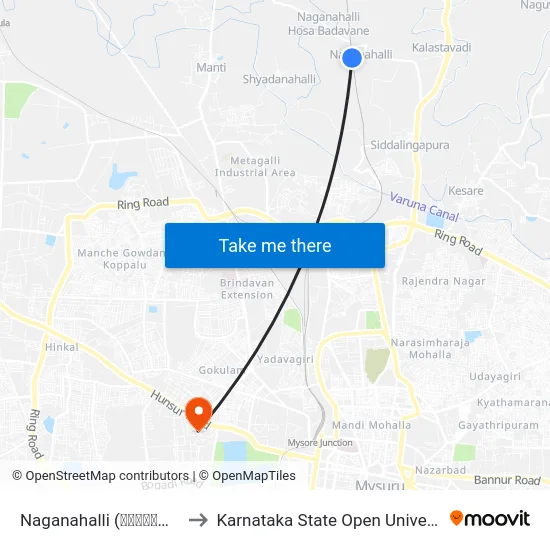 Naganahalli (ನಾಗನಹಳ್ಳಿ) to Karnataka State Open University map