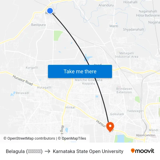 Belagula (ಬೆಳಗುಳ) to Karnataka State Open University map