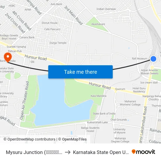 Mysuru Junction (ಮೈಸೂರು ಜಂಕ್ಷನ್) to Karnataka State Open University map