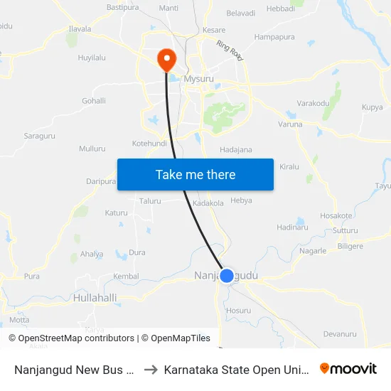 Nanjangud New Bus Stand to Karnataka State Open University map