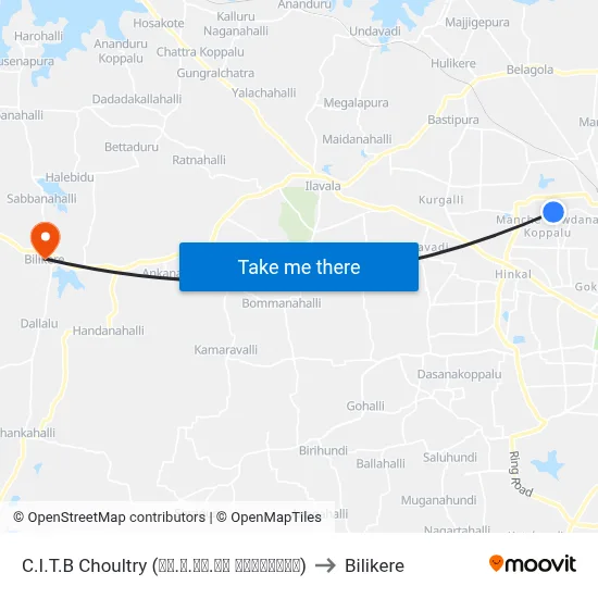 सी.आई.टी.बी चौल्ट्री to बिलिकेरे map