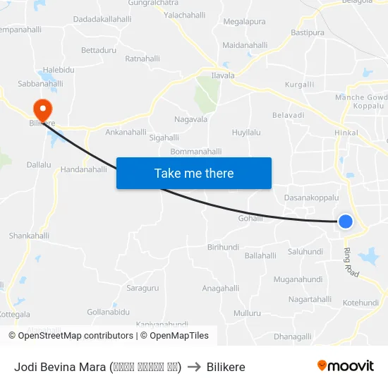 Jodi Bevina Mara (ಜೋಡಿ ಬೇವಿನ ಮರ) to Bilikere map