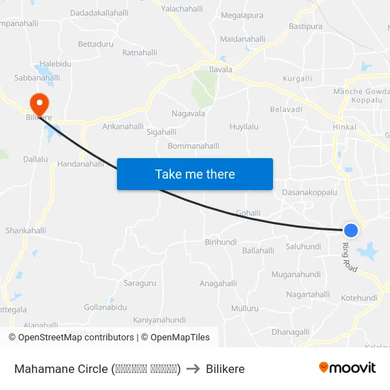 Mahamane Circle (ಮಹಾಮನೆ ವೃತ್ತ) to Bilikere map