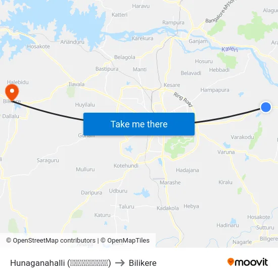 Hunaganahalli (ಹುನಗನಹಳ್ಳಿ) to Bilikere map