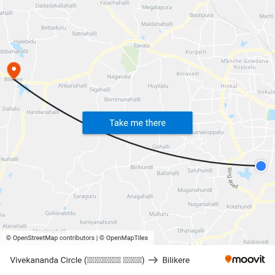 Vivekananda Circle (ವಿವೇಕಾನಂದ ವೃತ್ತ) to Bilikere map