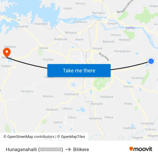 Hunaganahalli (ಹುನಗನಹಳ್ಳಿ) to Bilikere map