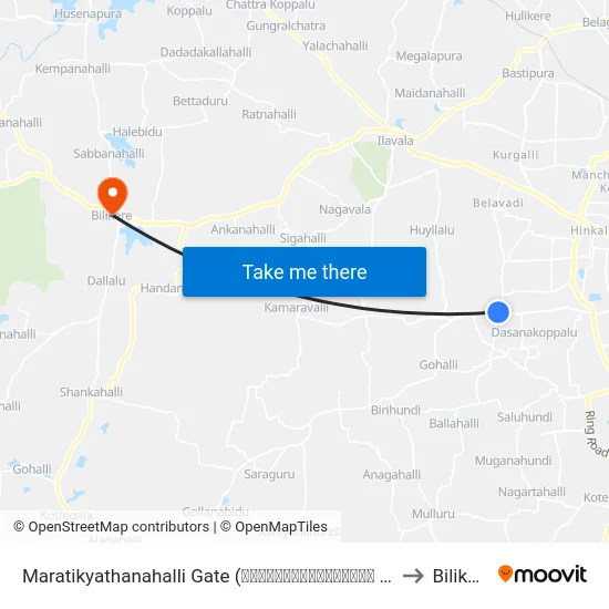 Maratikyathanahalli Gate (ಮಾರತಿಕ್ಯಾತನಹಳ್ಳಿ ಗೇಟ್) to Bilikere map