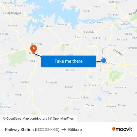 Railway Station (ರೈಲು ನಿಲ್ದಾಣ) to Bilikere map