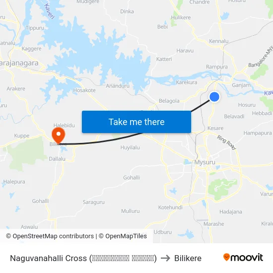 Naguvanahalli Cross (ನಗುವನಹಳ್ಳಿ ಕ್ರಾಸ್) to Bilikere map