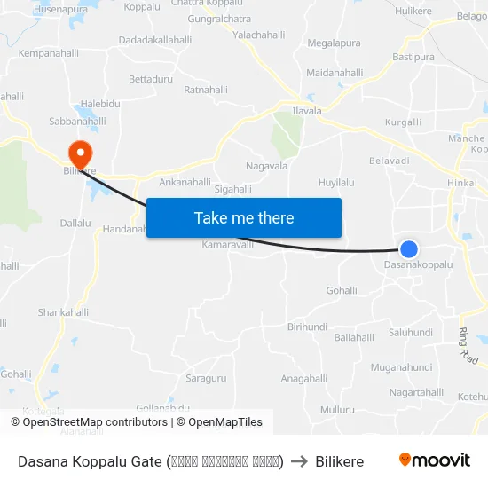Dasana Koppalu Gate (ದಾಸನ ಕೊಪ್ಪಲು ಗೇಟ್) to Bilikere map