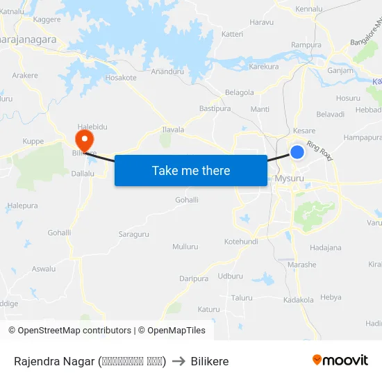 Rajendra Nagar (ರಾಜೇಂದ್ರ ನಗರ) to Bilikere map