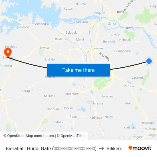 Bidrahalli Hundi Gate (ಬಿದರಹಳ್ಳಿ ಹುಂಡಿ ಗೇಟ್‌) to Bilikere map