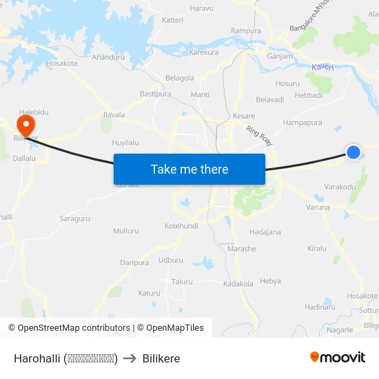 Harohalli (ಹಾರೋಹಳ್ಳಿ) to Bilikere map