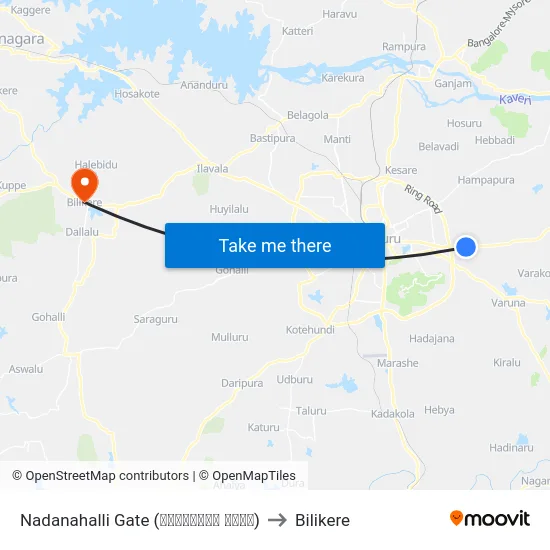 Nadanahalli Gate (ನದನಹಳ್ಳಿ ಗೇಟ್) to Bilikere map