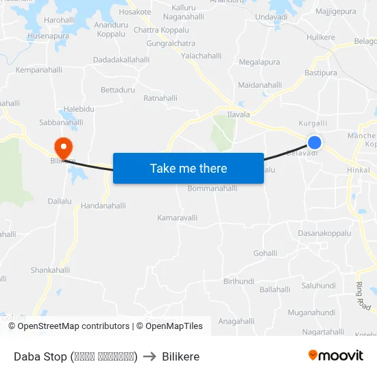 Daba Stop (ಡಾಬಾ ನಿಲ್ದಾಣ) to Bilikere map