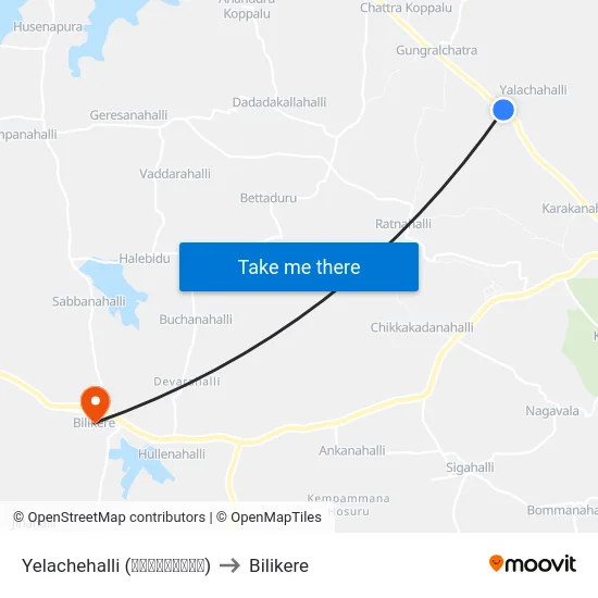 Yelachehalli (ಯಲಚೇಹಳ್ಳಿ) to Bilikere map