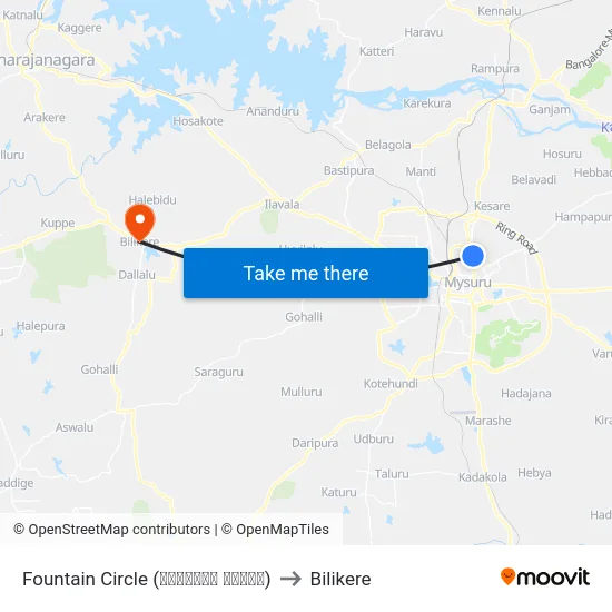 Fountain Circle (ಫೌಂಟೈನ್ ವೃತ್ತ) to Bilikere map