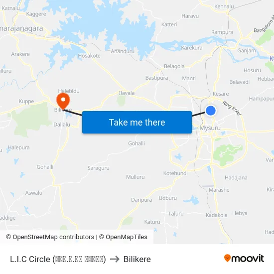 L.I.C Circle (ಎಲ್.ಐ.ಸಿ ವೃತ್ತ) to Bilikere map