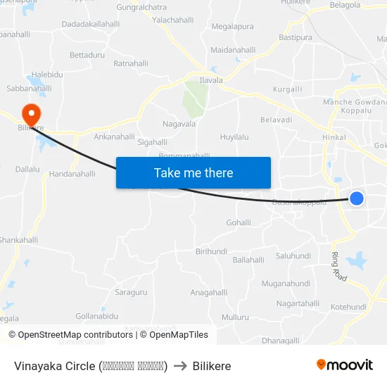 Vinayaka Circle (ವಿನಾಯಕ ವೃತ್ತ) to Bilikere map