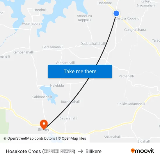 Hosakote Cross (ಹೊಸಕೋಟೆ ಕ್ರಾಸ್) to Bilikere map