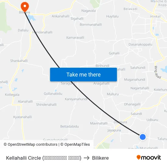 Kellahalli Circle (ಕೆಲ್ಲಹಳ್ಳಿ ವೃತ್ತ) to Bilikere map
