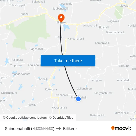 Shindenahalli (ಶಿಂಡೇನಹಳ್ಳಿ) to Bilikere map