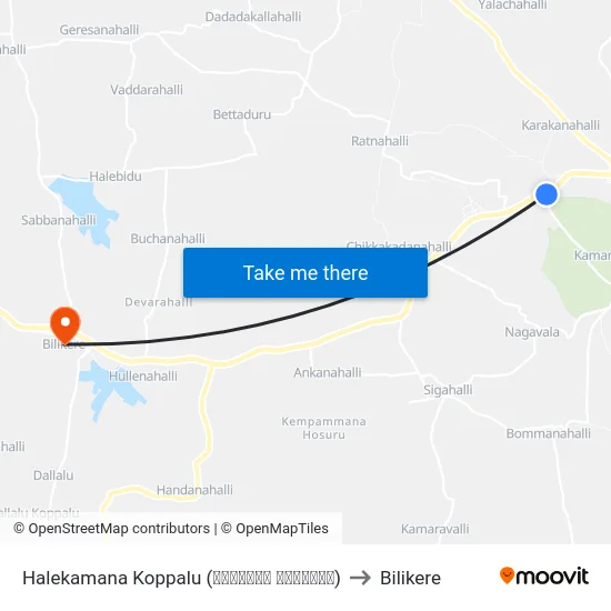 Halekamana Koppalu (ಹಳೇಕಾಮನ ಕೊಪ್ಪಲು) to Bilikere map