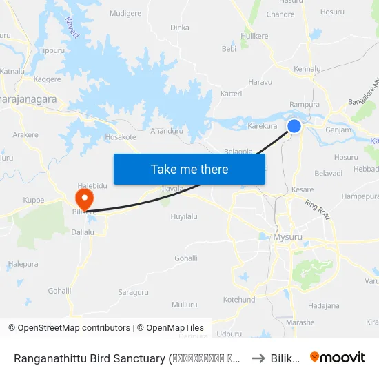 Ranganathittu Bird Sanctuary (ರಂಗನತಿಟ್ಟು ಪಕ್ಷಿಧಾಮ) to Bilikere map