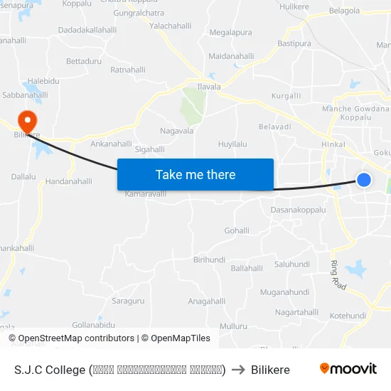 S.J.C College (ಶ್ರೀ ಜಯಚಾಮರಾಜೇಂದ್ರ ಕಾಲೇಜು) to Bilikere map
