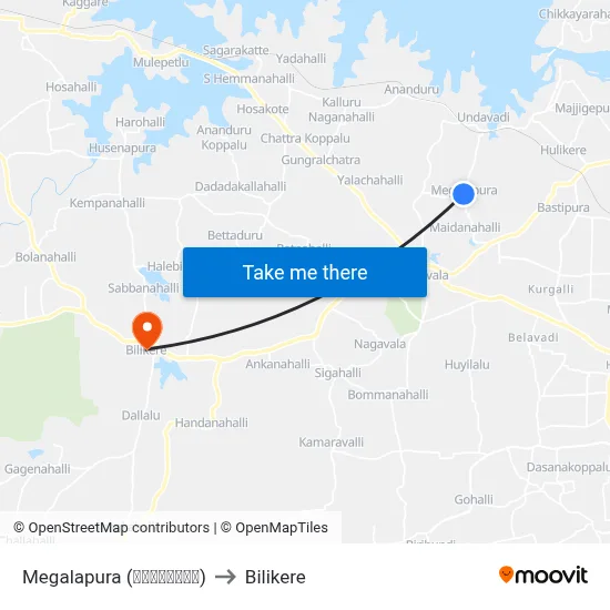 Megalapura (ಮೇಘಲಾಪುರ) to Bilikere map