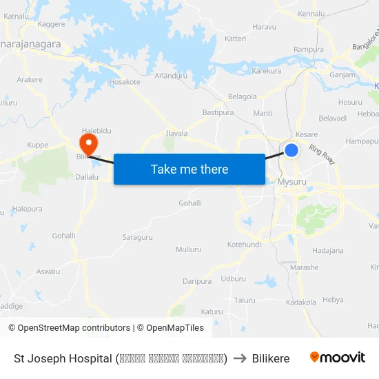 St Joseph Hospital (ಸೆಂಟ್ ಜೋಸೆಫ್ ಆಸ್ಪತ್ರೆ) to Bilikere map