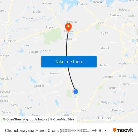 Chuncharayana Hundi Cross (ಚುಂಚರಾಯನ ಹುಂಡಿ ಕ್ರಾಸ್) to Bilikere map