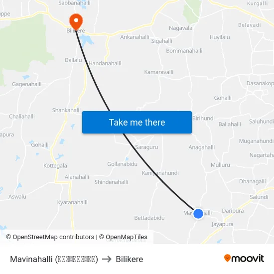Mavinahalli (ಮಾವಿನಹಳ್ಳಿ) to Bilikere map