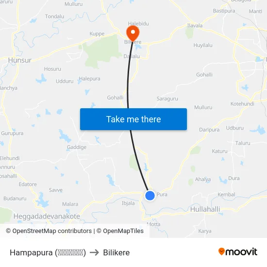 Hampapura (ಹಂಪಾಪುರ) to Bilikere map