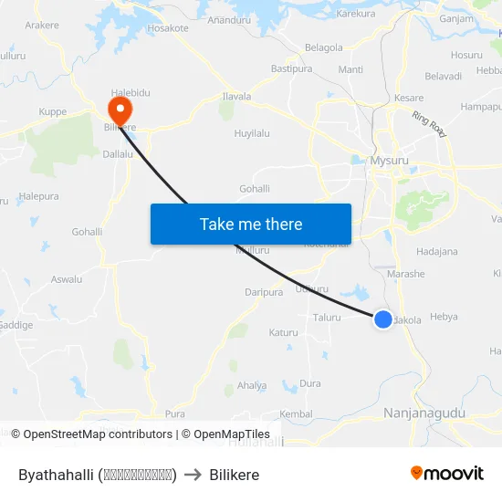 Byathahalli (ಬ್ಯಾತಹಳ್ಳಿ) to Bilikere map