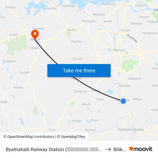 Byathahalli Railway Station (ಬ್ಯಾತಹಳ್ಳಿ ರೈಲ್ವೇ ನಿಲ್ದಾಣ) to Bilikere map