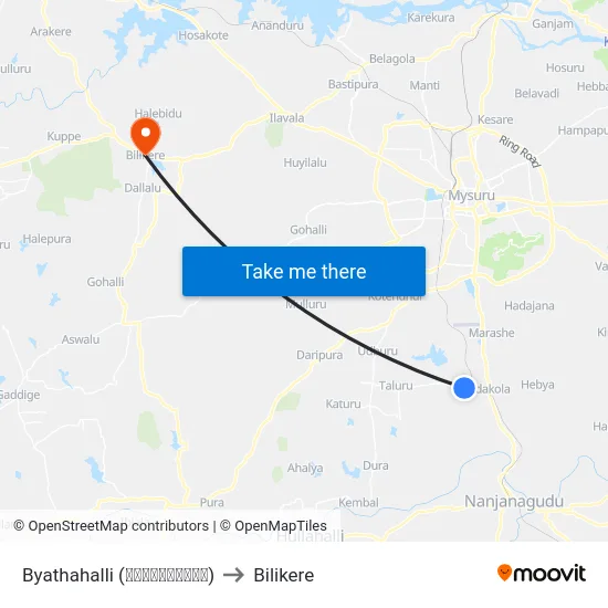 Byathahalli (ಬ್ಯಾತಹಳ್ಳಿ) to Bilikere map