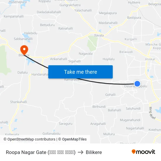 Roopa Nagar Gate (ರೂಪ ನಗರ ಗೇಟ್) to Bilikere map