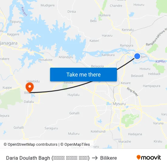 Daria Doulath Bagh (ದರಿಯಾ ದೌಲತ್‌ ಭಾಗ್) to Bilikere map