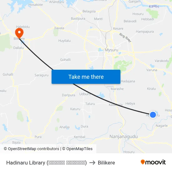 Hadinaru Library (ಹದಿನಾರು ಗ್ರಂಥಾಲಯ) to Bilikere map
