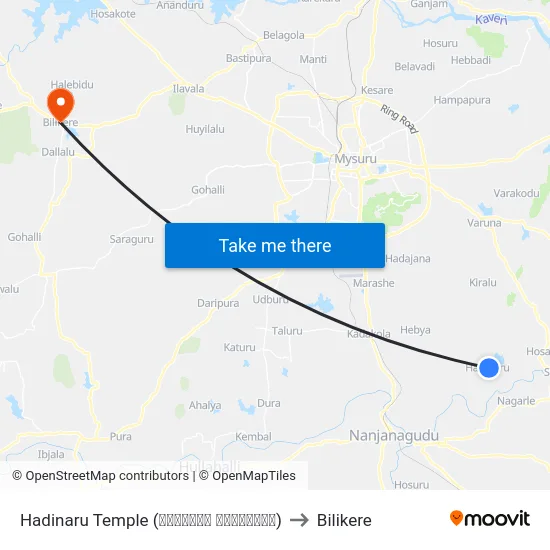 Hadinaru Temple (ಹದಿನಾರು ದೇವಸ್ಥಾನ) to Bilikere map