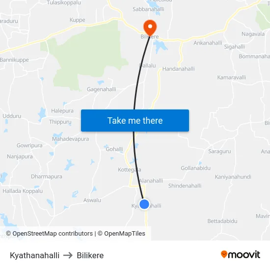 Kyathanahalli to Bilikere map
