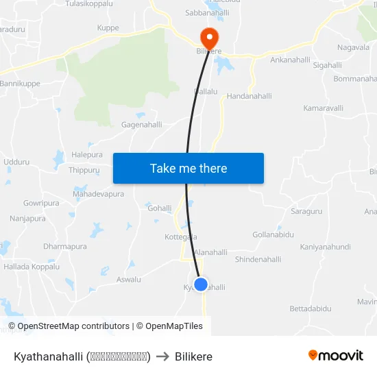 Kyathanahalli (ಕ್ಯಾತನಹಳ್ಳಿ) to Bilikere map