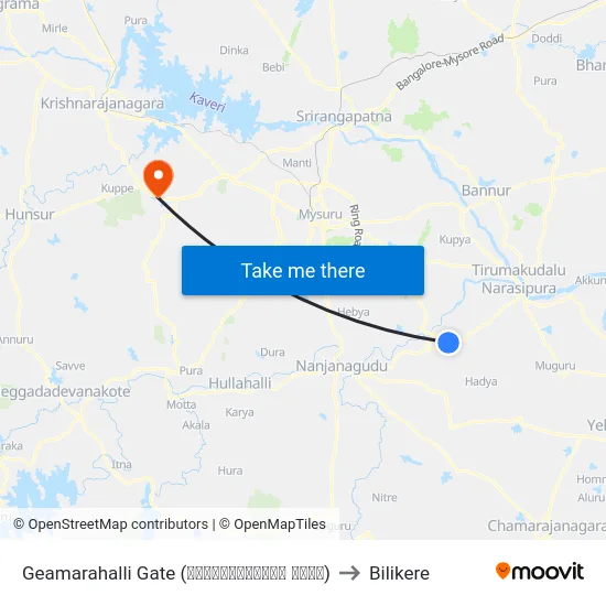 Geamarahalli Gate (ಗೀಯಮಾರನಹಳ್ಳಿ ಗೇಟ್) to Bilikere map