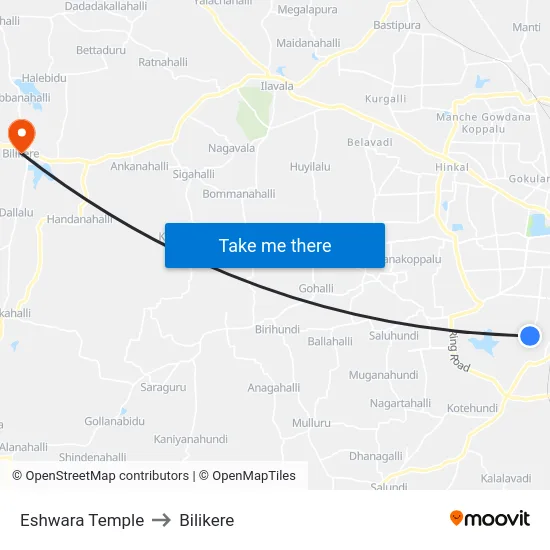 Eshwara Temple to Bilikere map
