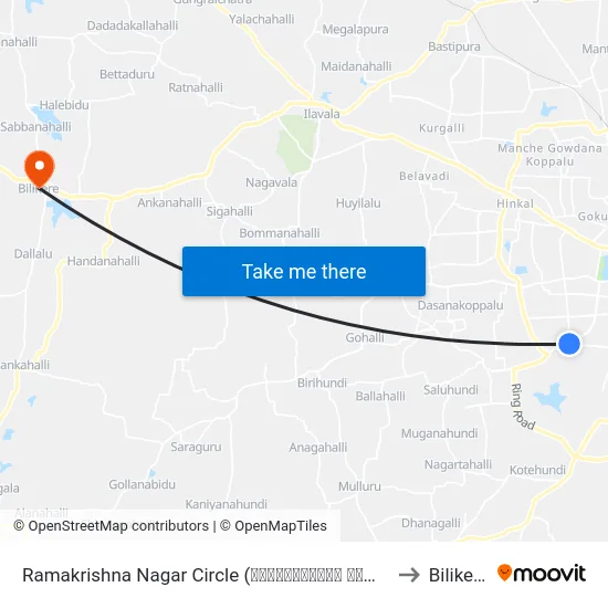 Ramakrishna Nagar Circle (ರಾಮಕೃಷ್ಣನಗರ ವೃತ್ತ) to Bilikere map