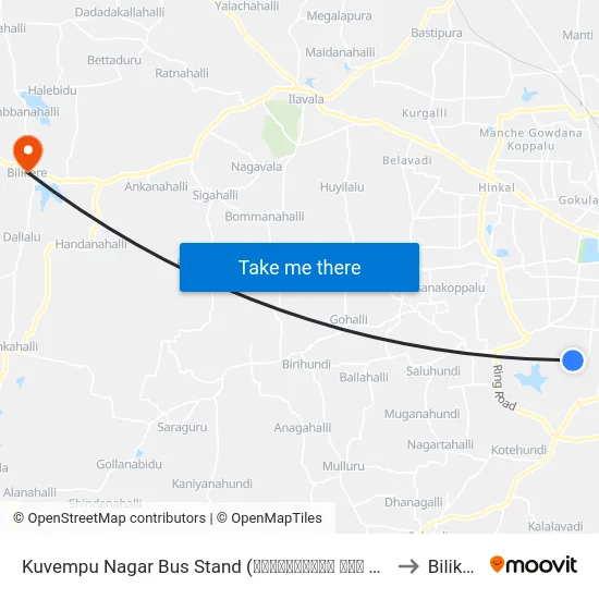 Kuvempu Nagar Bus Stand (ಕುವೆಂಪುನಗರ ಬಸ್ ನಿಲ್ದಾಣ) to Bilikere map